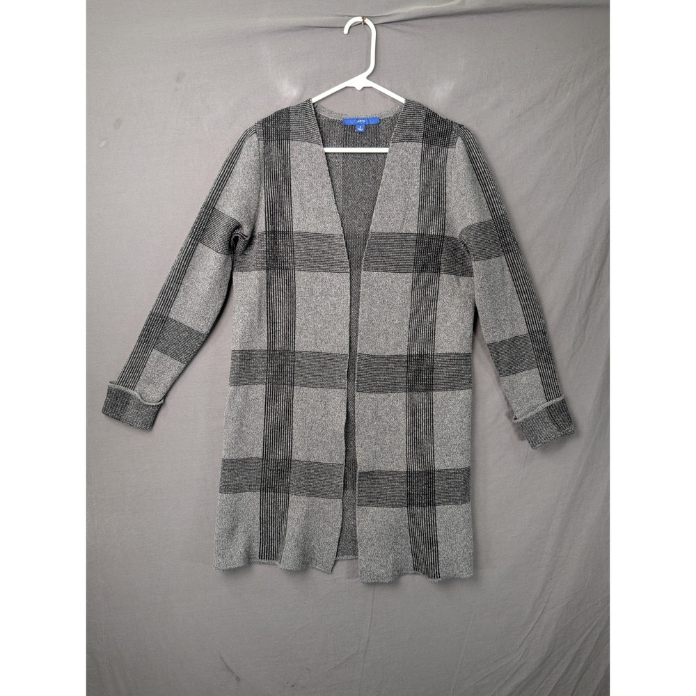 Apt. 9 Womens‎ Gray Plaid Open Front Longline Cardigan Sweater Small